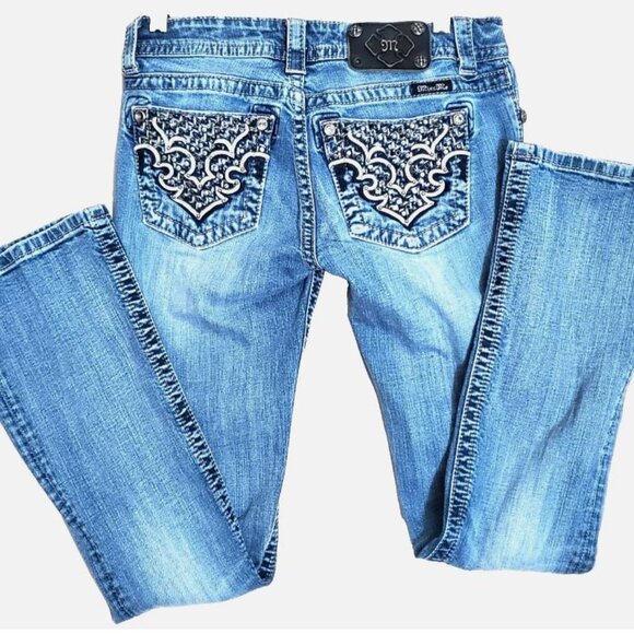 Miss Me Women's Jeans Size 28 Embellished Stretch Boot Mid Rise Bling MP5895B - Picture 1 of 11